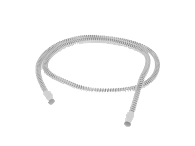 A cut-out of ResMed standard air tubing for sleep therapy devices.