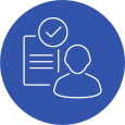 A solid purple circle icon with line drawings of people inside and a tick, symbolising inclusion criteria.