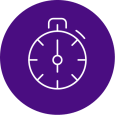 A round purple icon with a white line drawing of a stopwatch, denoting the enrolment period.